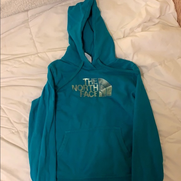 The North Face Sweaters - Women’s Teal and Gold North Face Pullover Hoodie